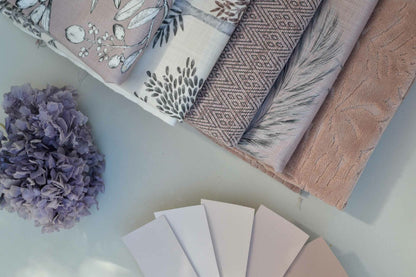 Dulcinea fabric by Coordonné in Cava, shown in a styled room