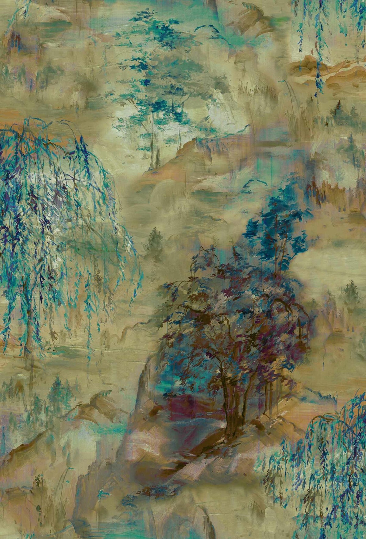 Dunhuang wallpaper by Coordonné in Blue Spirulina, flat pattern view