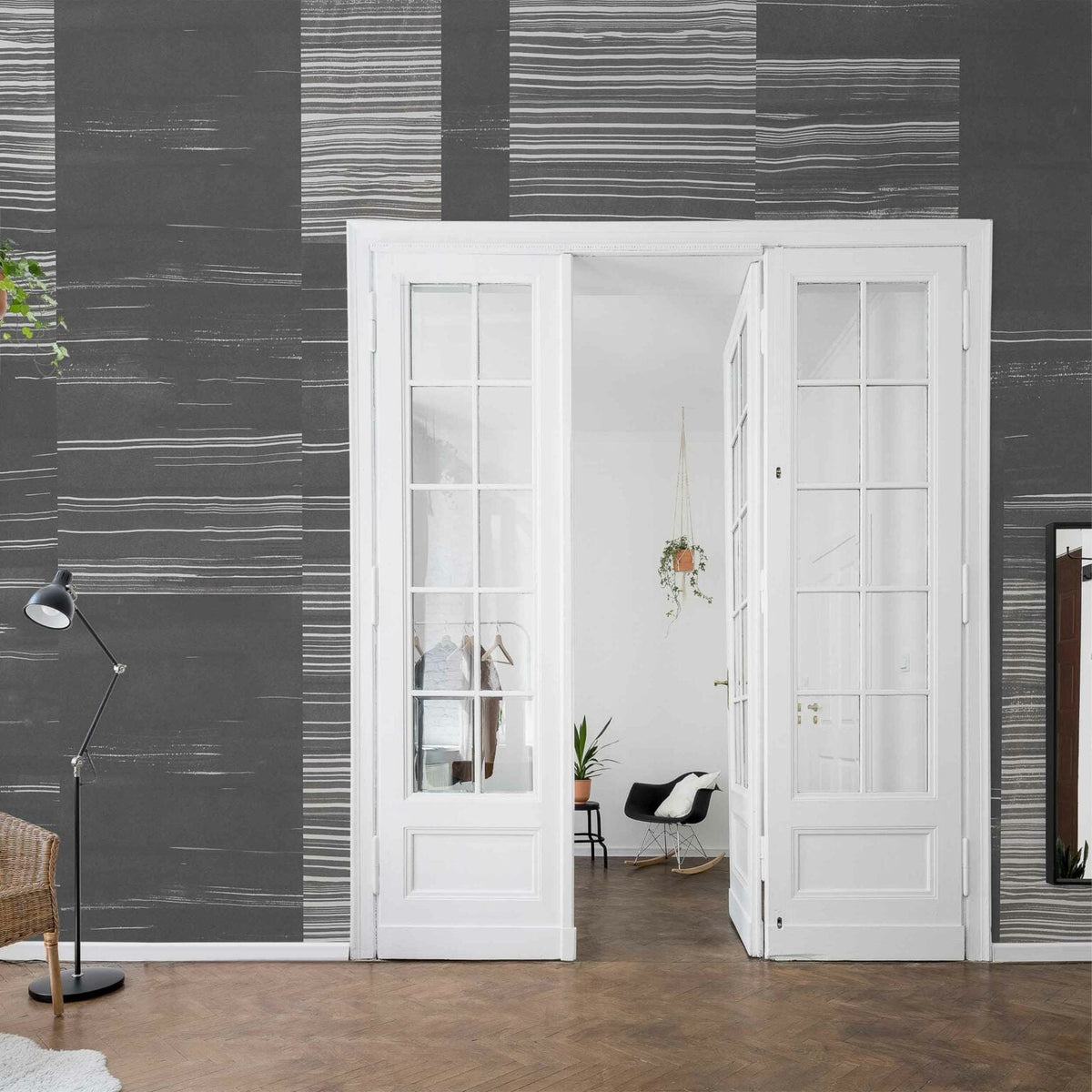 Earth Layers mural by Coordonné in Metallics Onyx, shown in a styled room
