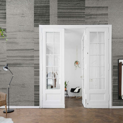 Earth Layers mural by Coordonné in Metallics Silver, shown in a styled room
