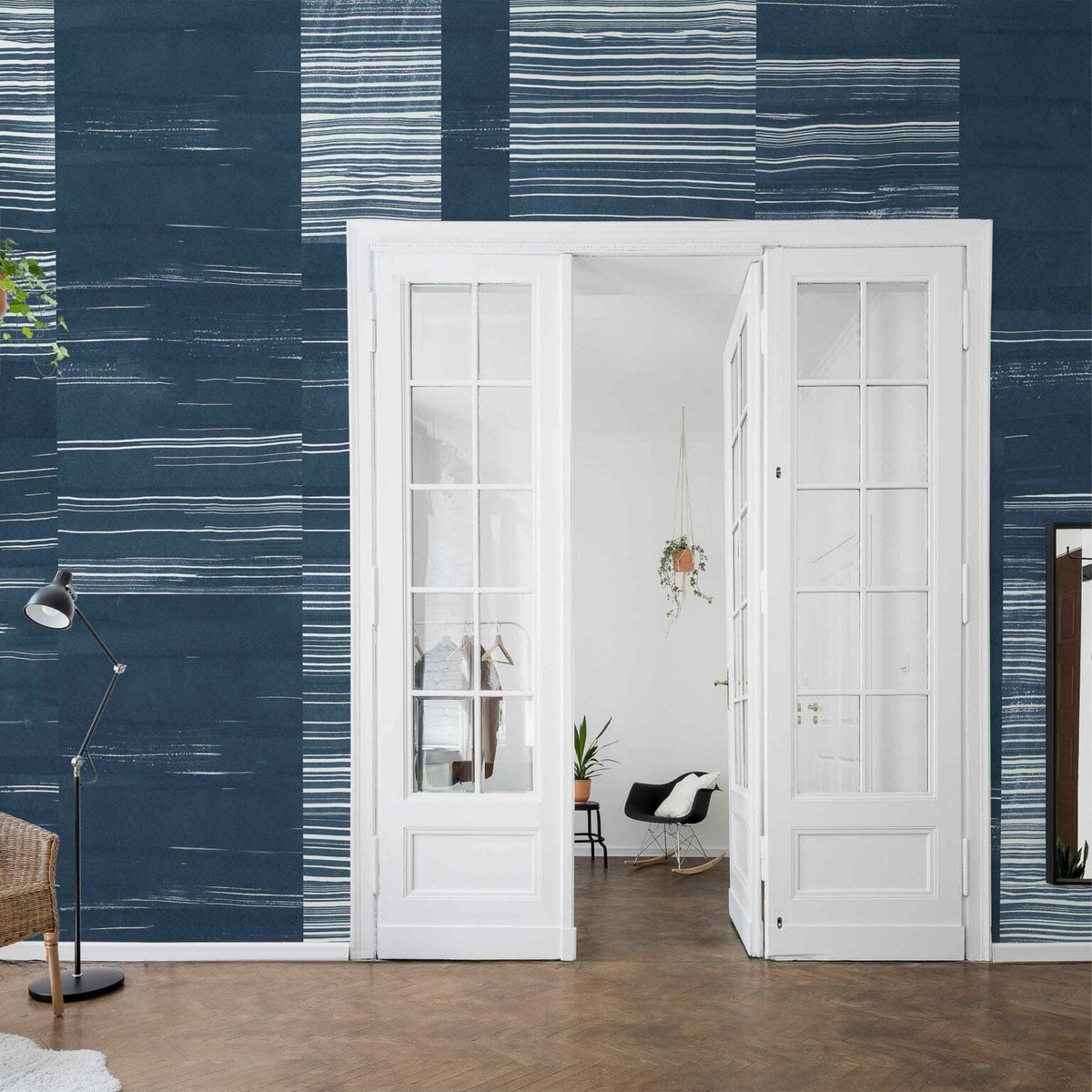 Earth Layers mural by Coordonné in Sapphire, shown in a styled room