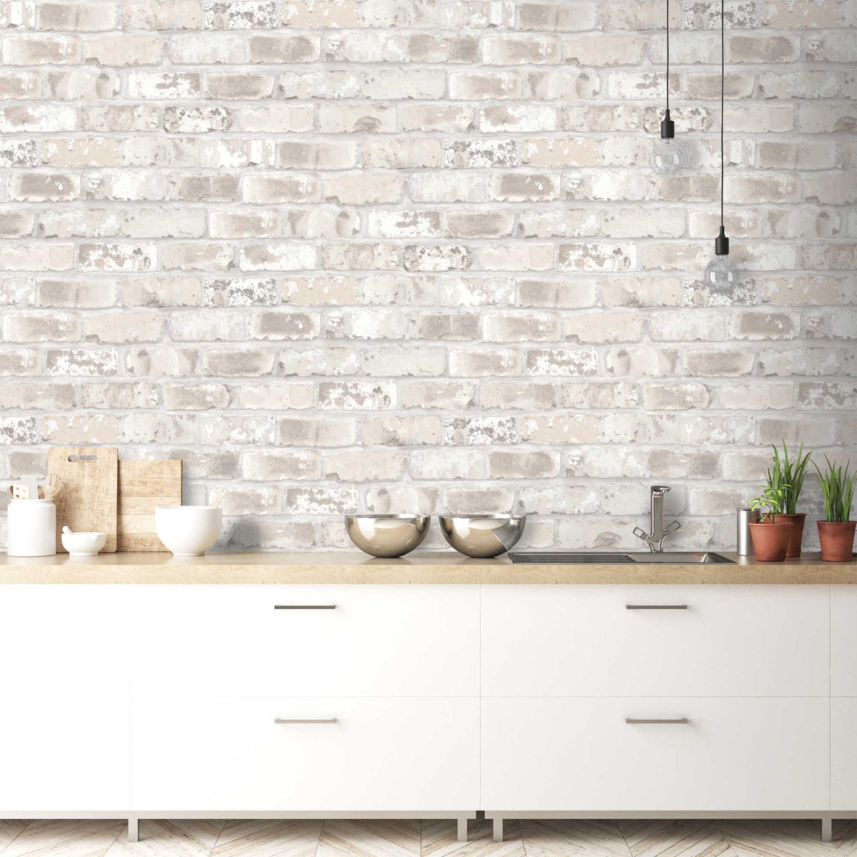 Edgworth Brick wallpaper by Woodchip & Magnolia in a room setting
