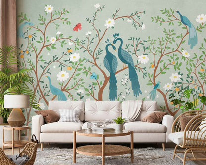Edo Kids mural by Coordonné in Mint, shown in a styled room