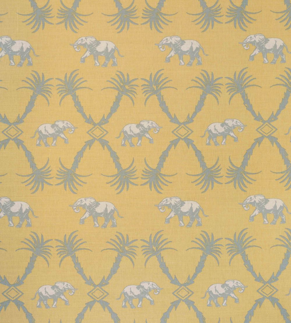 Elephant Palm Fabric by Barneby Gates Ochre / Blue