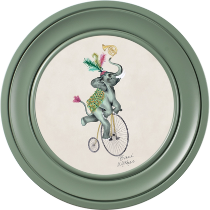 Elliot round framed print by Brand McKenzie in a sage green alpine frame with a chalk white background