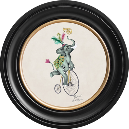 Elliot round framed print by Brand McKenzie in a black ebony frame with a chalk white background