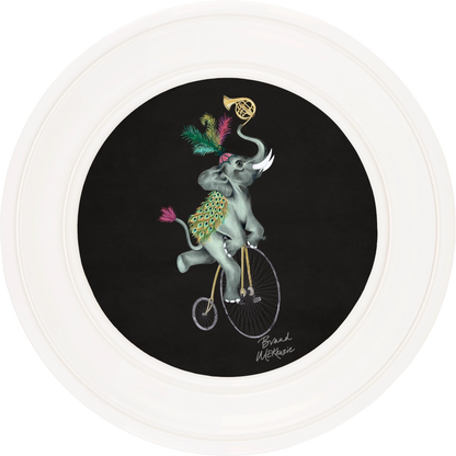 Elliot round framed print by Brand McKenzie in an ivory white frame with a charcoal black background