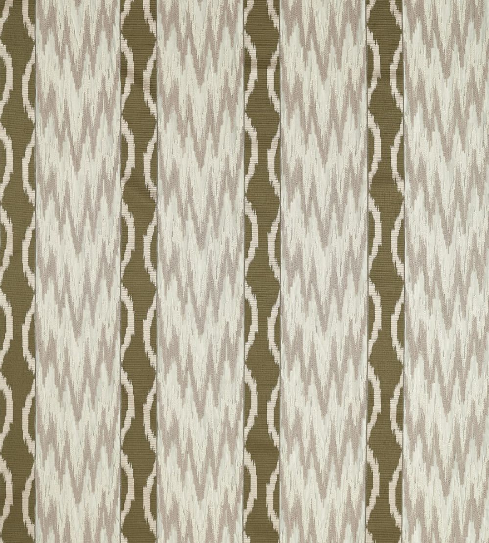 Embroidered Ikat Stripe Fabric by Zoffany Green Stone