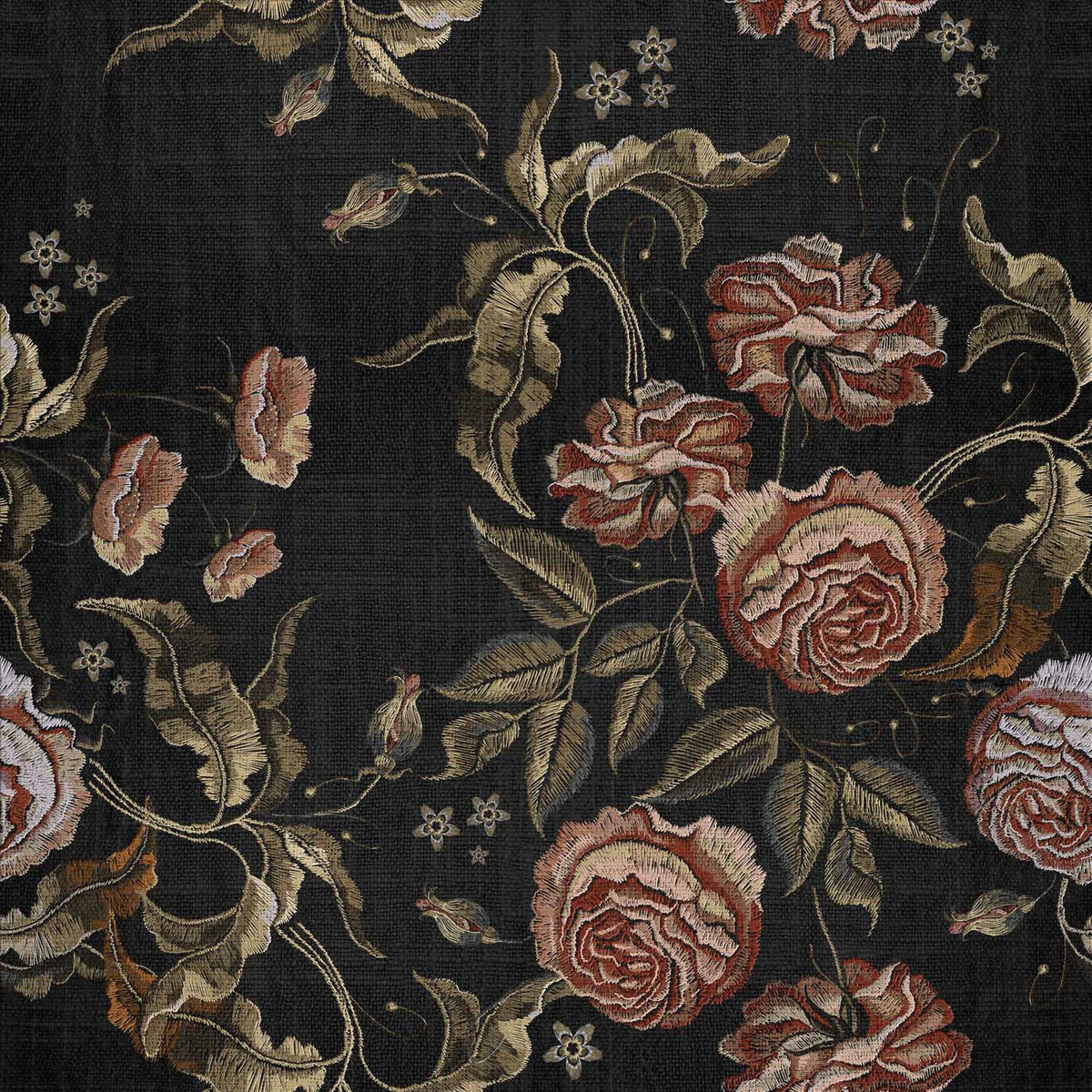 Embroidery Flora mural by Coordonné in Black, flat pattern view