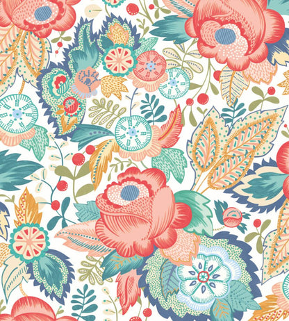 Emily Rose Wallpaper by Ohpopsi Petrol & Coral