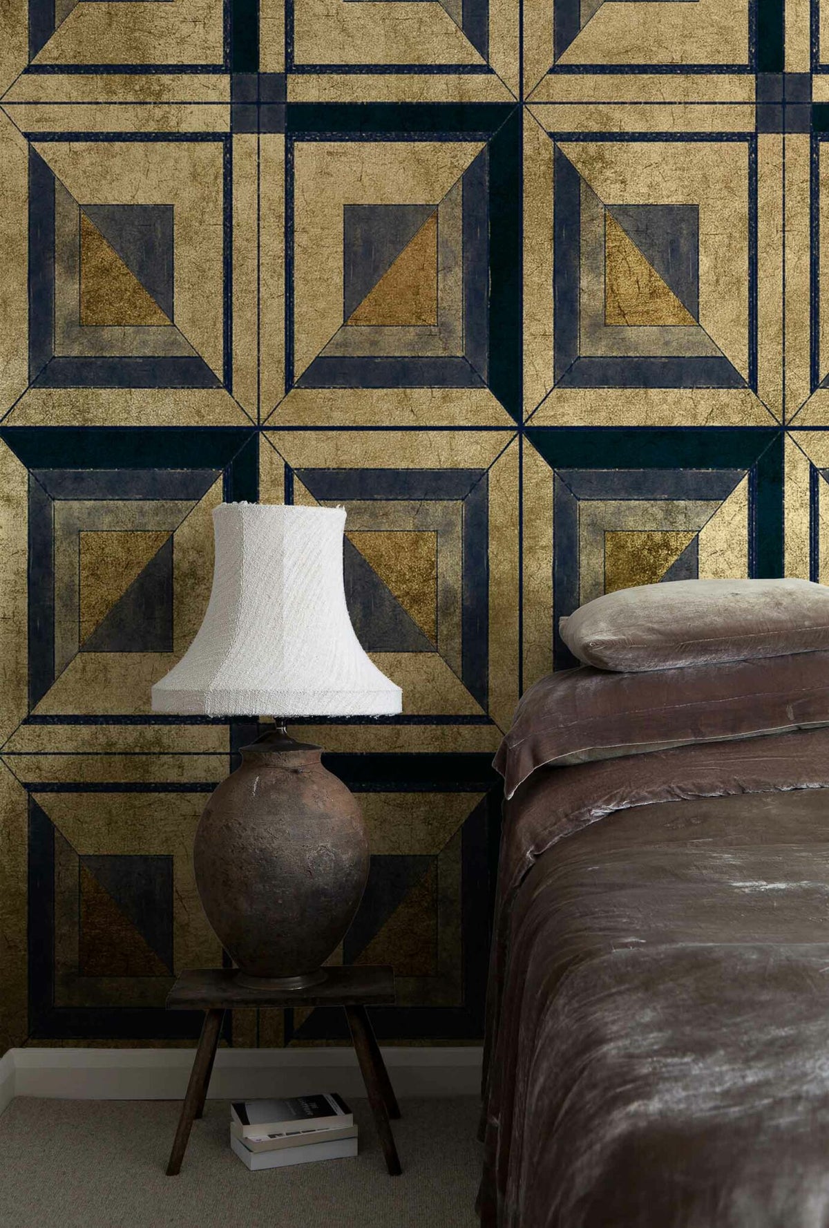 Empire mural by Coordonné in Gold, shown in a styled room