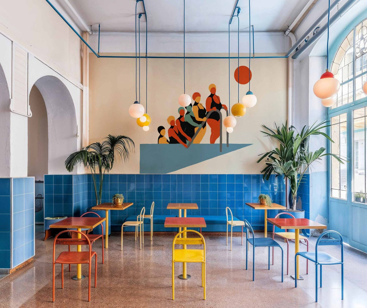 Equilibrio mural by Coordonné in Blue, shown in a styled room