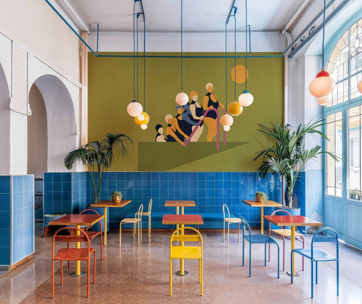 Equilibrio mural by Coordonné in Pistachio, shown in a styled room