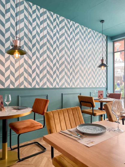 Espiga wallpaper by Coordonné in Azul, shown in a styled room