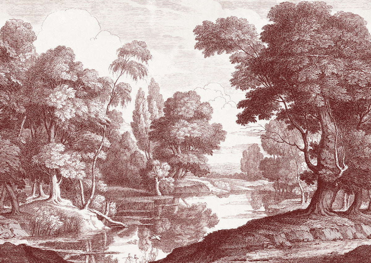 Etching Park Burgundy mural by Rebel Walls