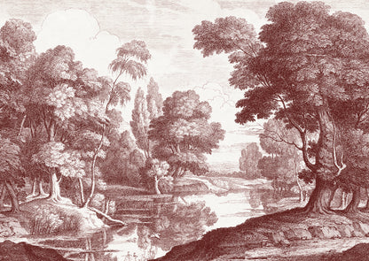 Etching Park Burgundy mural by Rebel Walls