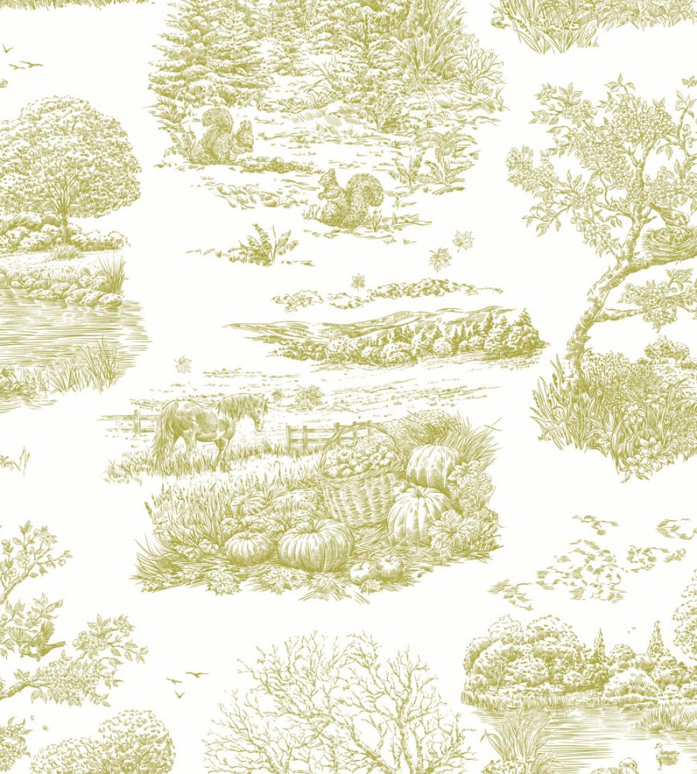 Eve Toile Wallpaper by Ohpopsi Olive