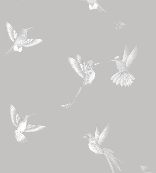 Exotic Birds Wallpaper by Brand McKenzie Concrete Grey