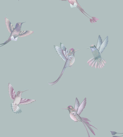 Exotic Birds Wallpaper by Brand McKenzie Duck Egg Blue