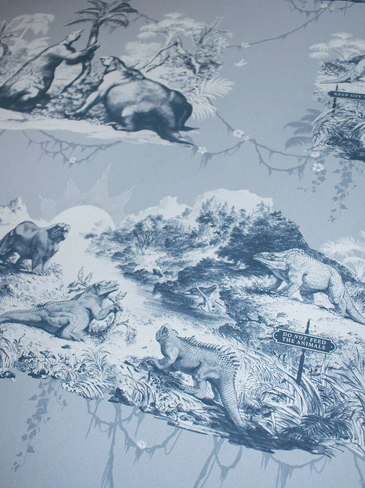 Extinctopia Wallpaper by Divine Savages in Glacier Blue, pattern swatch