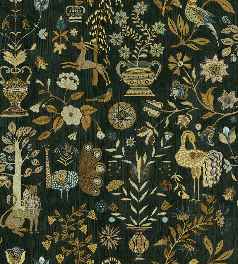 Fable Garden Wallpaper by Josephine Munsey Olive and Black