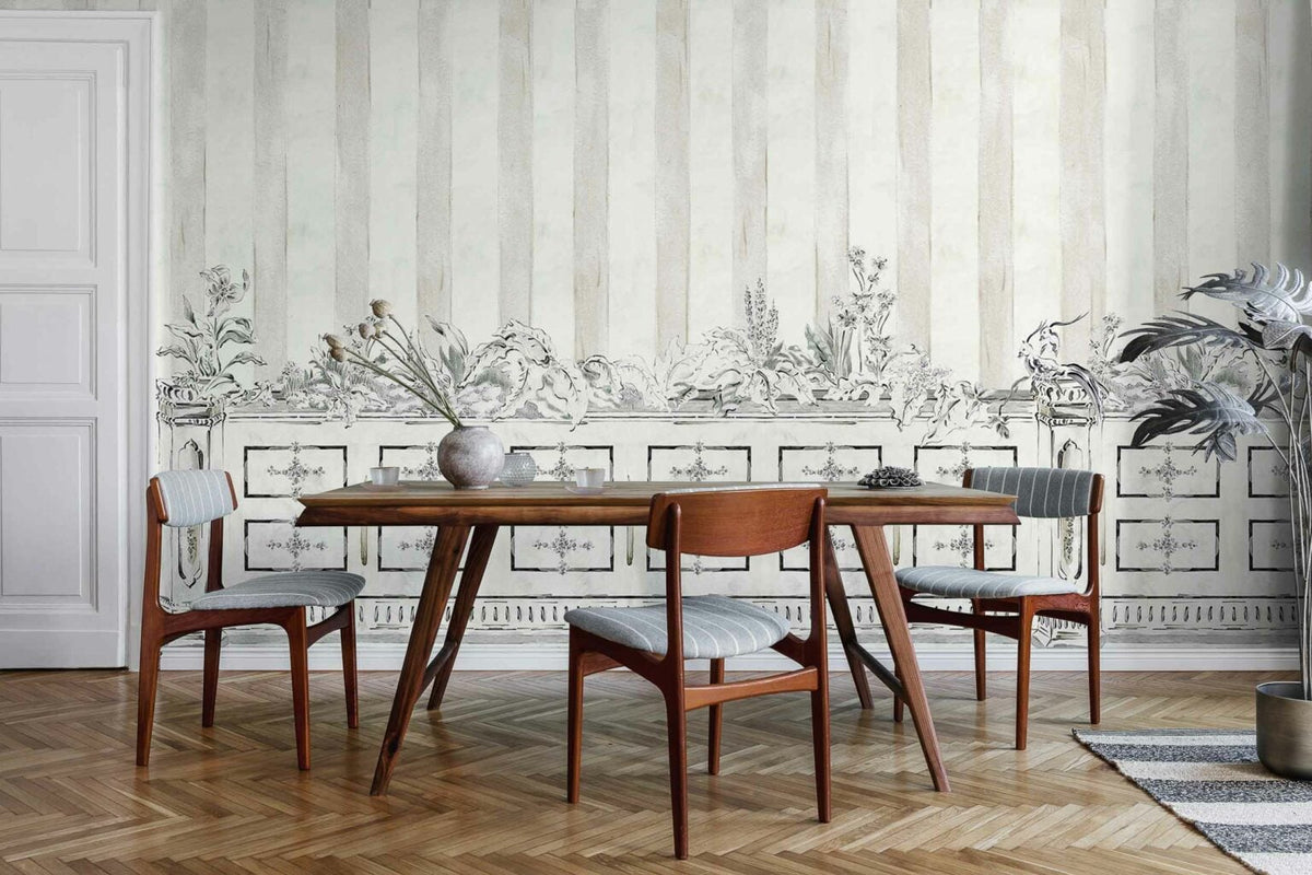 Fachada mural by Coordonné in Mono Perla, shown in a styled room