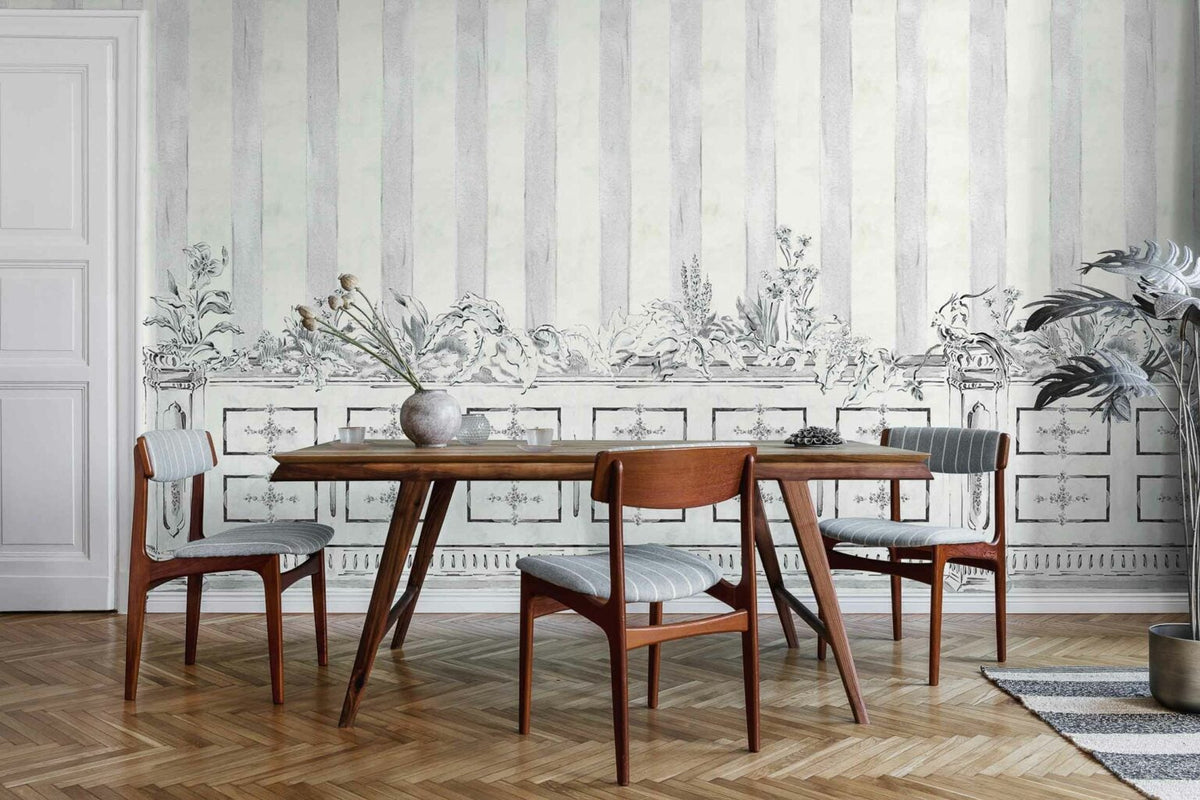 Fachada mural by Coordonné in Mono Piedra, shown in a styled room