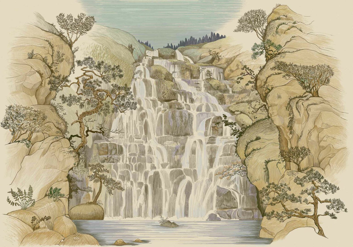 Fallingwater mural by Coordonné in Autumn, flat pattern view
