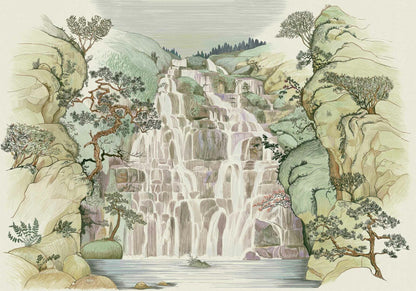 Fallingwater mural by Coordonné in Spring, flat pattern view
