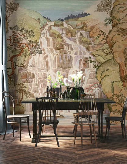 Fallingwater mural by Coordonné in Summer, shown in a styled room