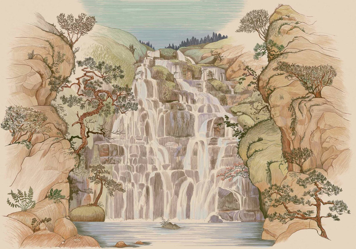 Fallingwater mural by Coordonné in Summer, flat pattern view