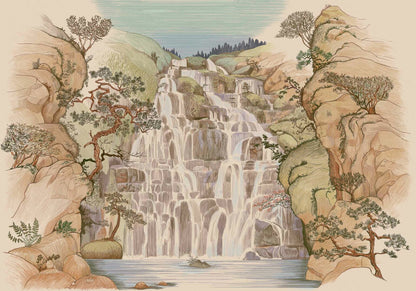 Fallingwater mural by Coordonné in Summer, flat pattern view