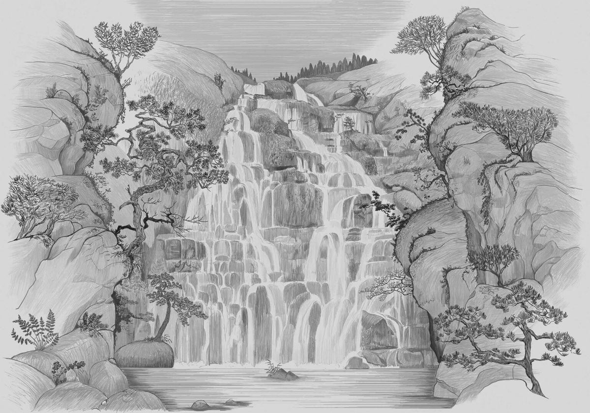 Fallingwater mural by Coordonné in Winter, flat pattern view