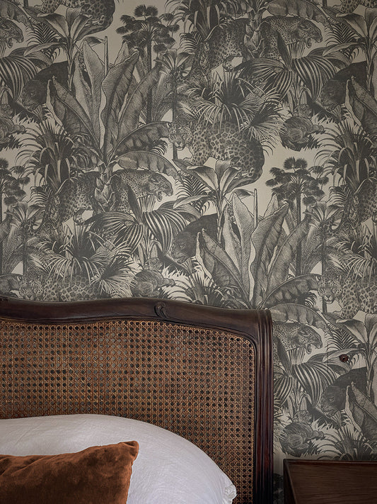 Faunacation Faux Suede Wallpaper by Divine Savages in Monochrome, room setting