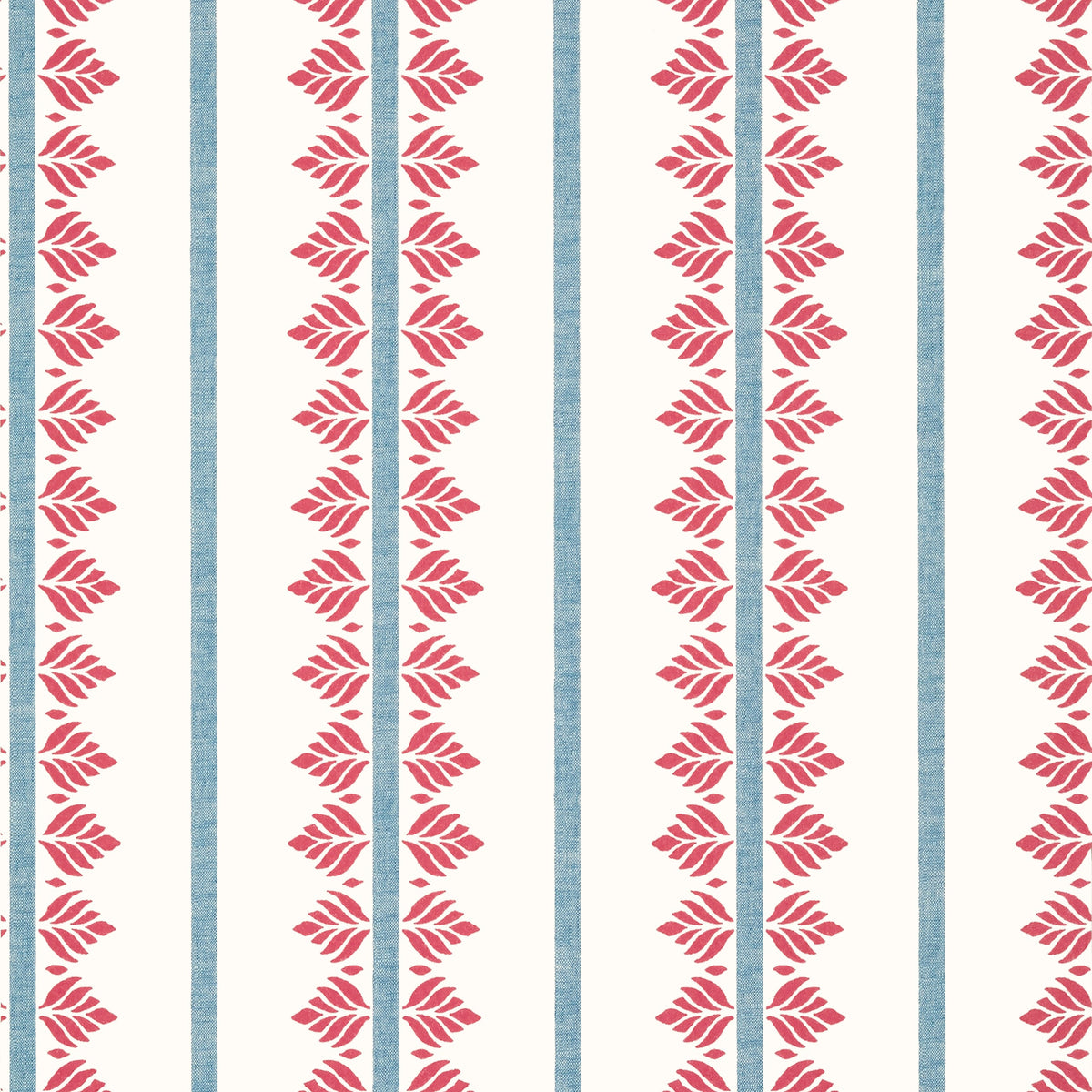 Fern Stripe Wallpaper by Anna French in Red & Blue (AT15105)