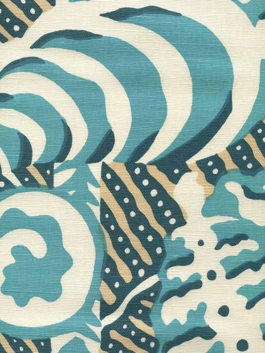 Ferns Turquoise Beige Dark Turquoise on Tint fabric by Alan Campbell