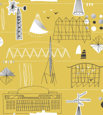 Festival Wallpaper by Mini Moderns Mustard & Platinum