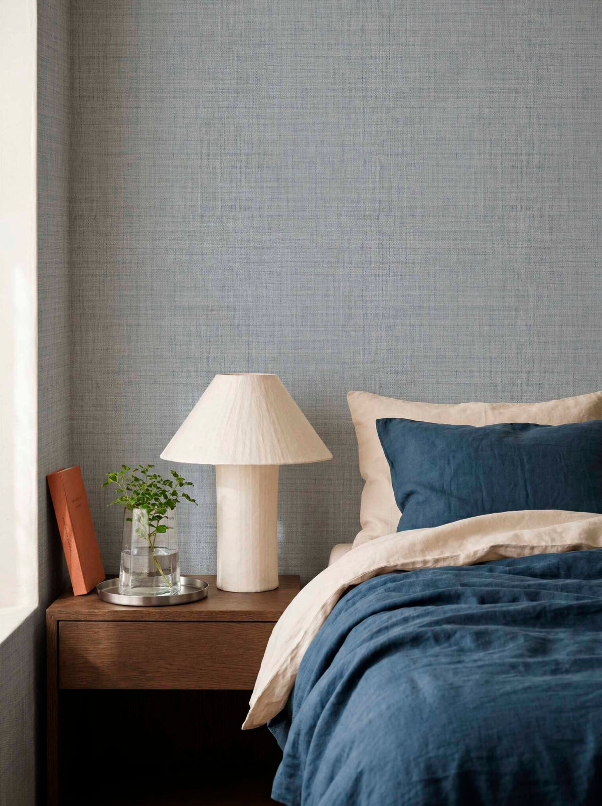 Fibrae-III contract wallcovering by Coordonné in Blue/Navy 64945104, shown in a styled room