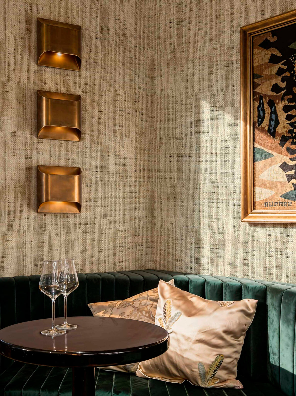 Fibrae-IV contract wallcovering by Coordonné in Beige/Nude 64945315, shown in a styled room