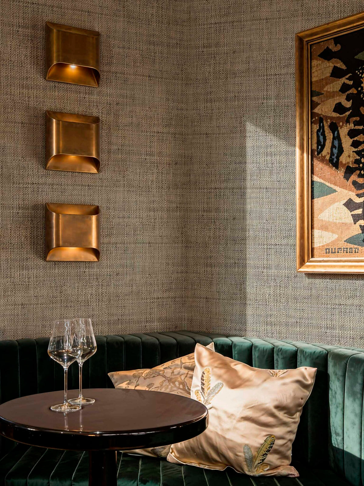Fibrae-IV contract wallcovering by Coordonné in Beige/Nude 64945316, shown in a styled room