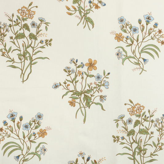 Flax & Field Flowers Printed Linen Fabric by Volga Linen in Multi/Pale Oyster