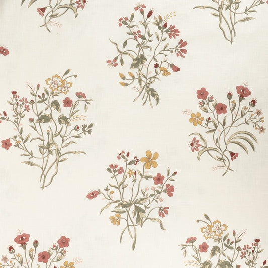 Flax & Field Flowers Printed Linen Fabric by Volga Linen in Scarlet/Pale Oyster