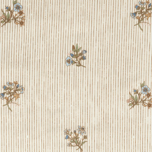 Flax & Field Posy Pinstripe Printed Linen Fabric by Volga Linen in Multi/Oyster