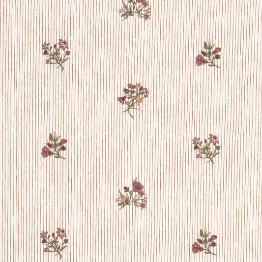 Flax & Field Posy Pinstripe Printed Linen Fabric by Volga Linen in Scarlet/Oyster