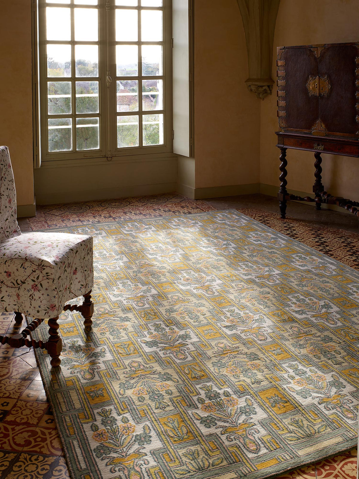 Fleurs d'Orient Rug by Braquenié shown in a room setting (view 1)