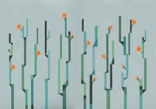 Flor de Cactus mural by Coordonné in Día, flat pattern view