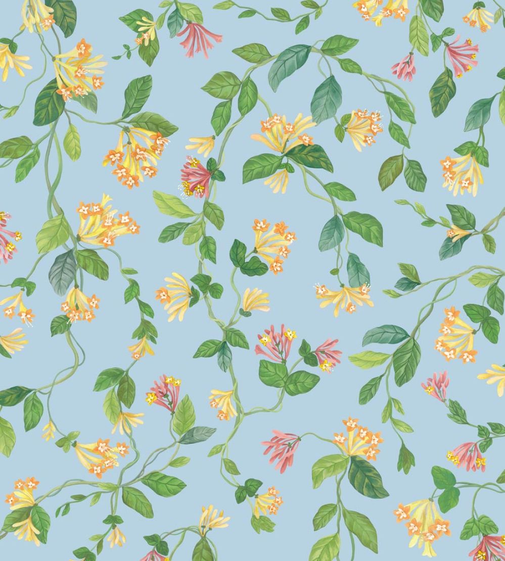 Flora Wallpaper by Cole & Son Buttercup Yellow on Cornflower Blue