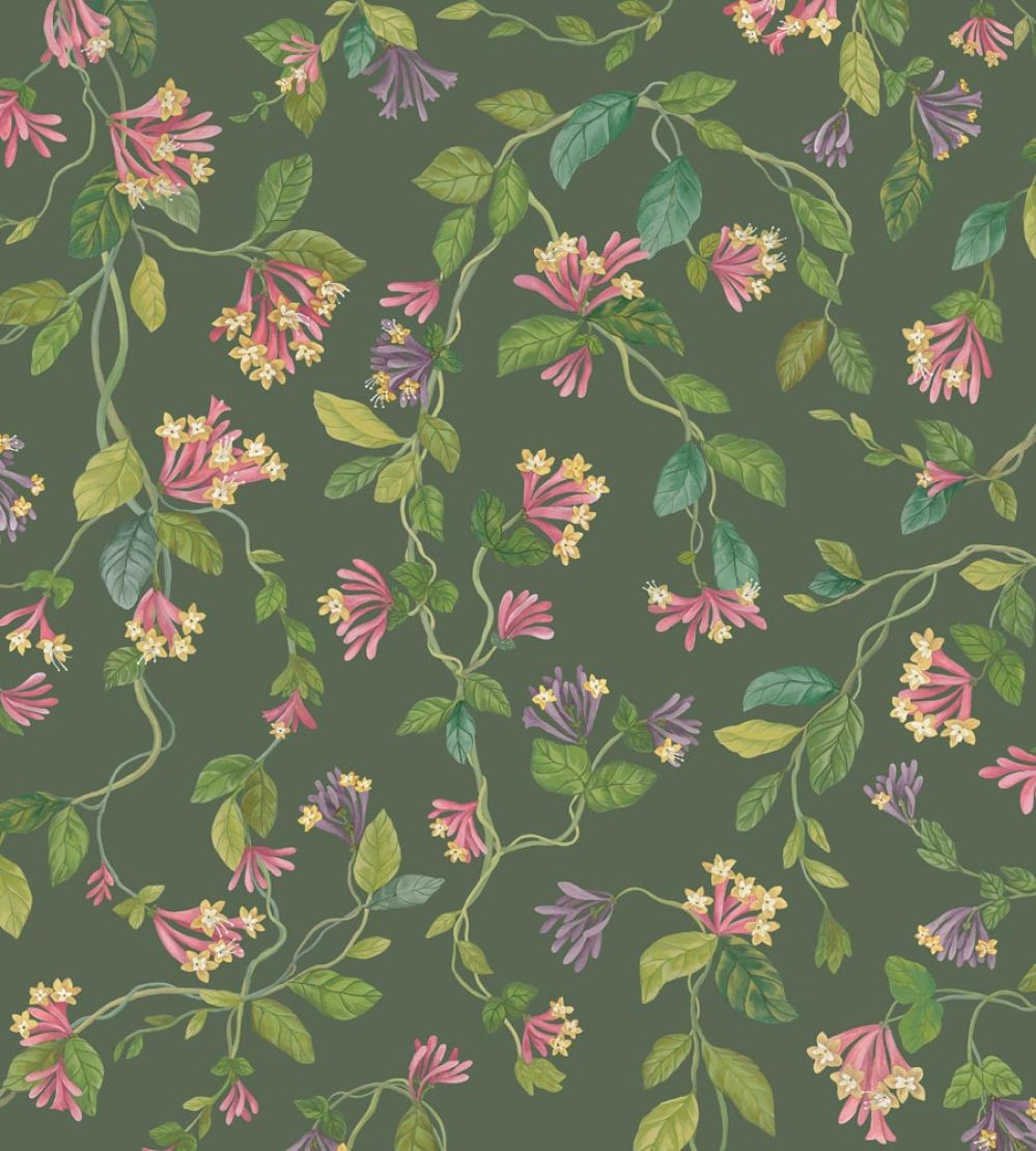 Flora Wallpaper by Cole & Son Fuchsia on Racing Green