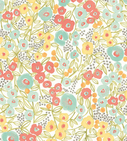 Flora Ditsy Wallpaper by Ohpopsi Coral & Sky