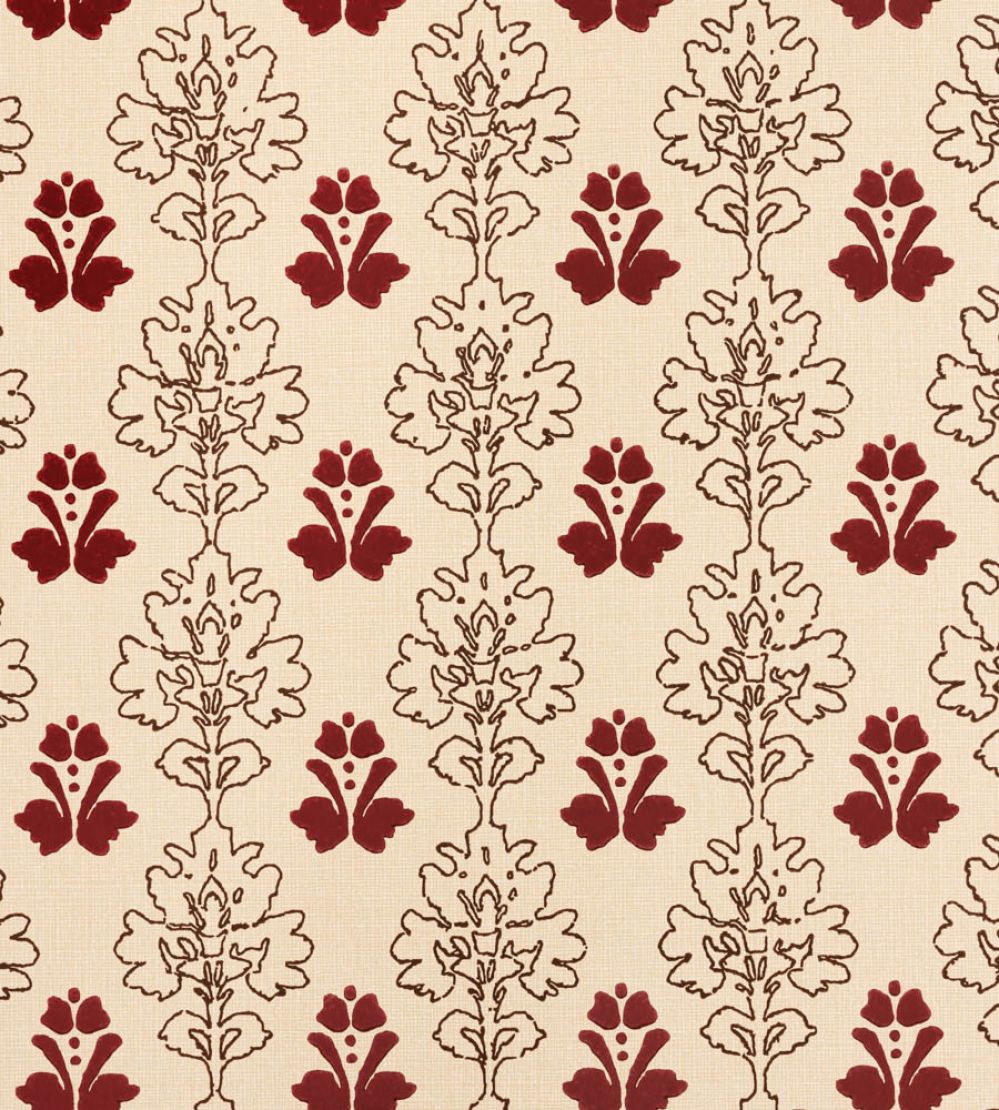 Floral Block Wallpaper by Barneby Gates Chocolate/Red